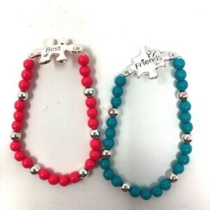 Avon Bracelets Set of Two Teal Pink Beads Puzzle Friendship Best Friends Ages 6+
